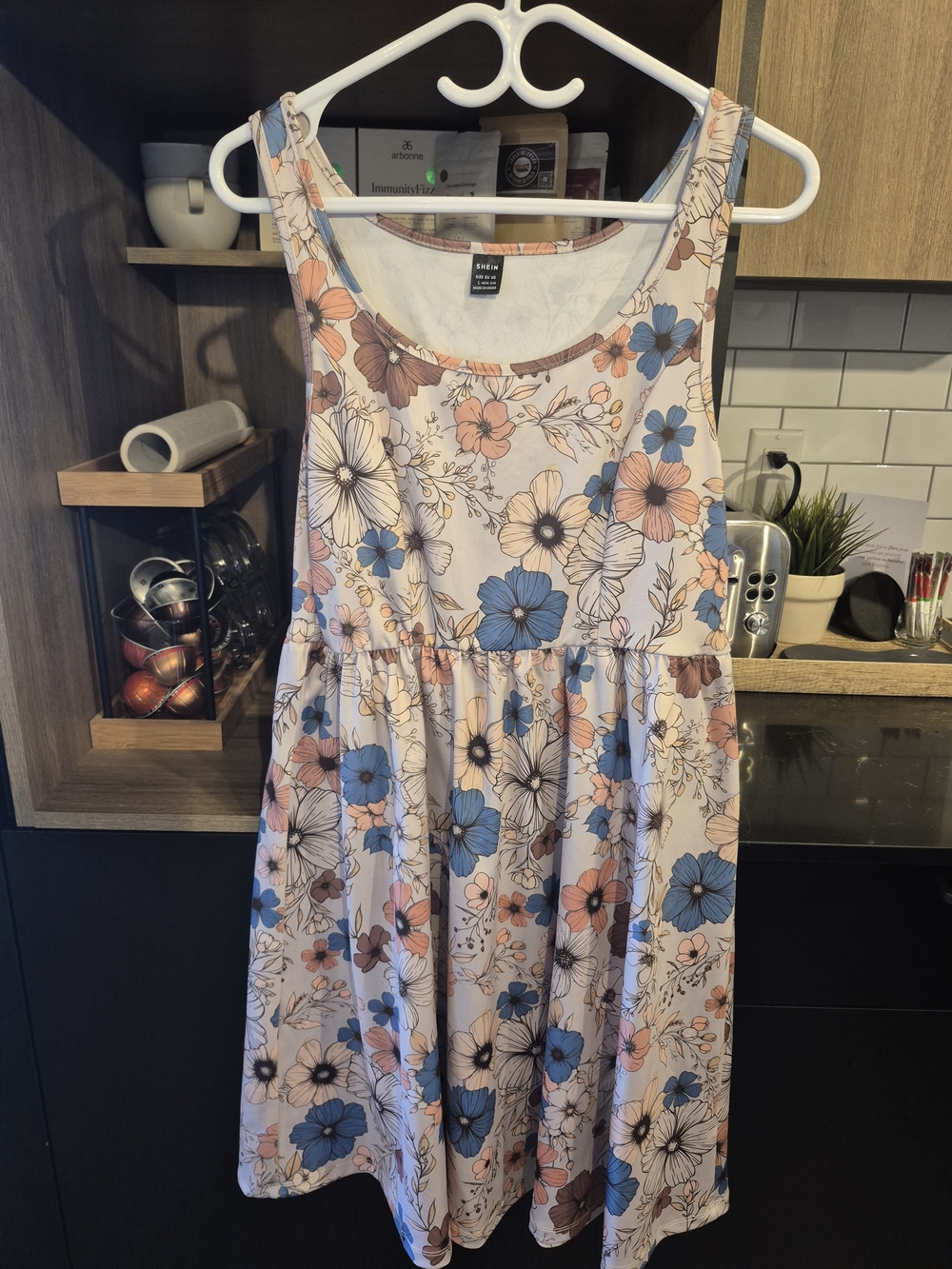 Floral Sleeveless Fit & Flare Dress - Blue and Peach Flowers